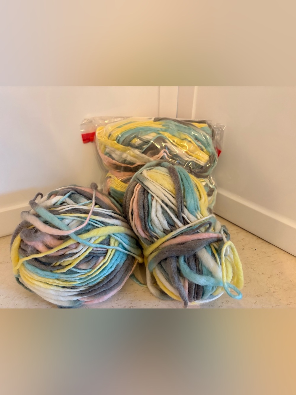 Multicolor Chunky Yarn Bundle - Pastel Yellow, Blue, Pink, Gray